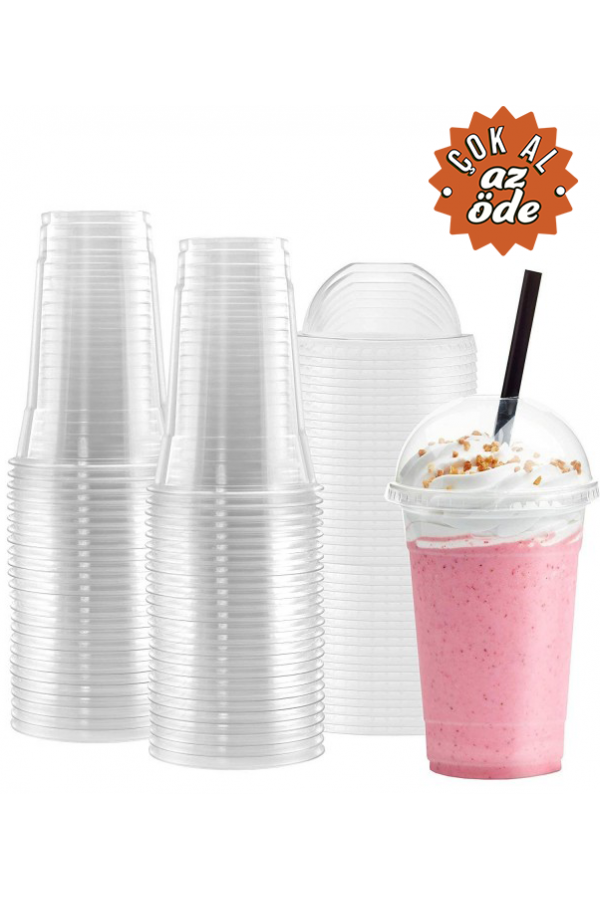 550cc Pet Plastik Limonata Milkshake Bardağı 10 Adet Kapaklı